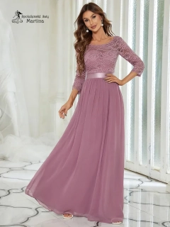 Starorůžové společenské šaty s 3/4 krajkovými rukávy "Trish"