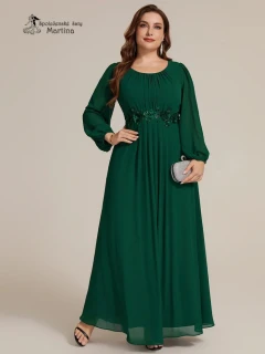 Lahvově zelené plus size společenské šaty "Tina" s květinovým zdobením a dlouhými rukávy