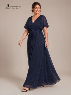Tmavě modré plus size společenské šaty "Noelle" s třpytivou sukní a volnými rukávy