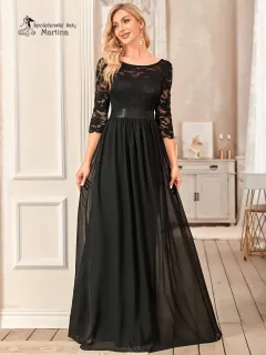 Černé společenské šaty s 3/4 krajkovými rukávy "Trish" - vel. 40