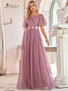 Starorůžové společenské šaty "Celeste" s krátkým rukávkem 