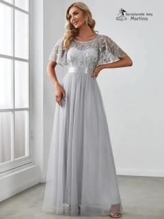 Šedé společenské šaty "Celeste" s krátkým rukávkem 