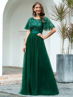 Smaragdové společenské šaty "Celeste" s krátkým rukávkem 