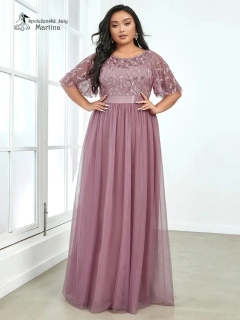 Starorůžové společenské šaty "Celeste XXL" s krátkým rukávkem  