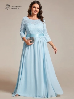 Světle modré společenské šaty s 3/4 krajkovými rukávy "Trish XXL"