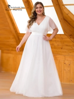 Bílé svatební tylové šaty s krátkým rukávkem “Broke XXL”