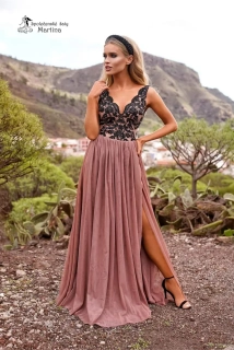 Černé-cappuccino šaty "Chiara" s jemnou tylovou sukní a krajkovým živůtkem 