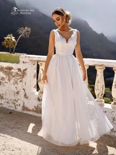 Ecru svatební šaty "Chiara" s jemnou tylovou sukní a krajkovým živůtkem