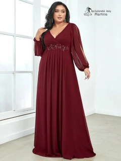 Vínové plus size šaty "Harper" s dlouhým rukávem