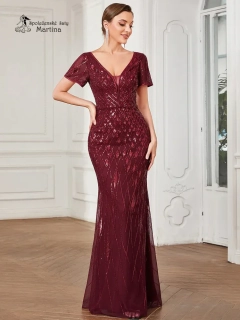 Vínové, flitry vzorované bodycon šaty "Jadyn" s krátkým rukávem