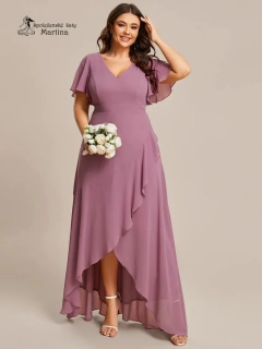Dlouhé asymetrické starorůžové plus size šaty pro svatební matku "Rubye"