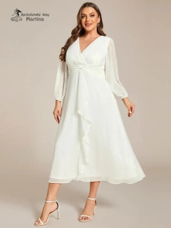 Plus size ecru midi šaty “Katie” s dlouhým rukávem