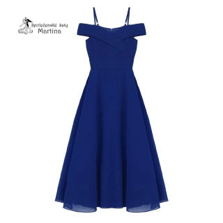 Královsky modré dlouhé dívčí šaty se spadenými ramínky "Nelinka"