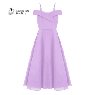 Lila dlouhé dívčí šaty se spadenými ramínky "Nelinka"