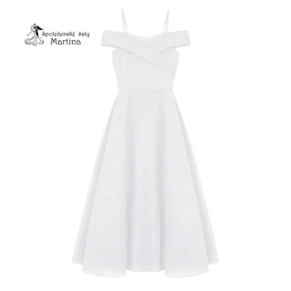 Bílé dlouhé dívčí šaty se spadenými ramínky "Nelinka"