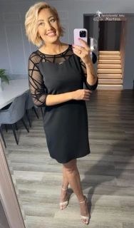 Malé černé společenské šaty "Lauren" s geometrickým vzorem na rukávech