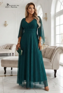 Zelené třpytivé společenské šaty "Lizzie" s rukávy z jemného tylu