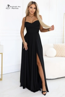 Černé společenské šaty "Liddy" s rozparkem a řaseným živůtkem