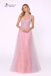 Růžové tylové společenské šaty "Inesa" s vyšívaným živůtkem