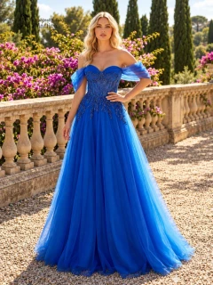Královsky modré maturitní šaty "Sharlene" s bohatě zdobeným korzetem